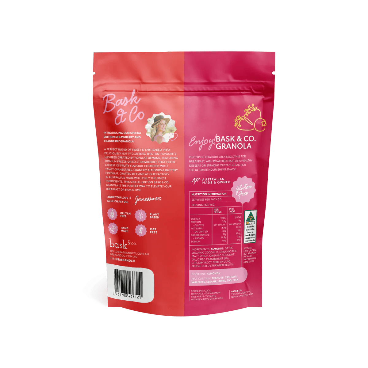 Bask & Co Strawberry & Cranberry Gluten Free Granola - Good Puddings